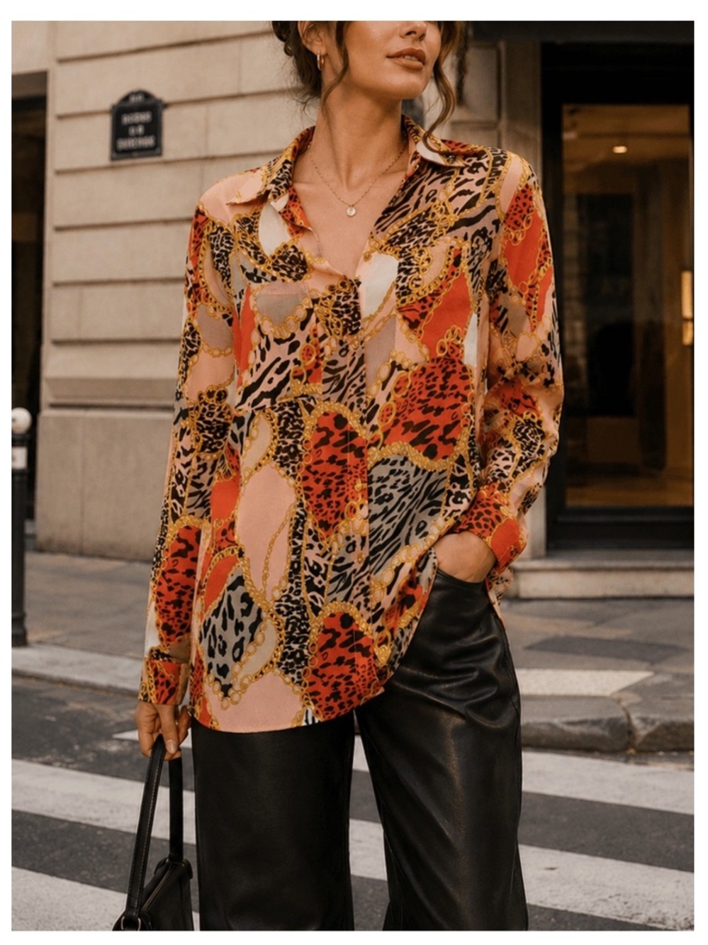 🟠NWT FRESH OF LA Button Front Long Sleeve Top in Vibrant Animal Print